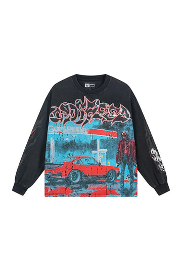 Calm Skeleton: Black Long Sleeve Shirt
