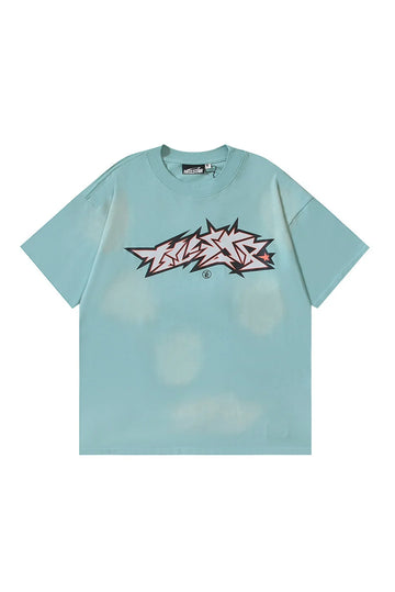 Dark style: cartoon text image, green shirt