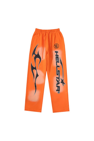 HS Studios flame and logo casual sports pants orange